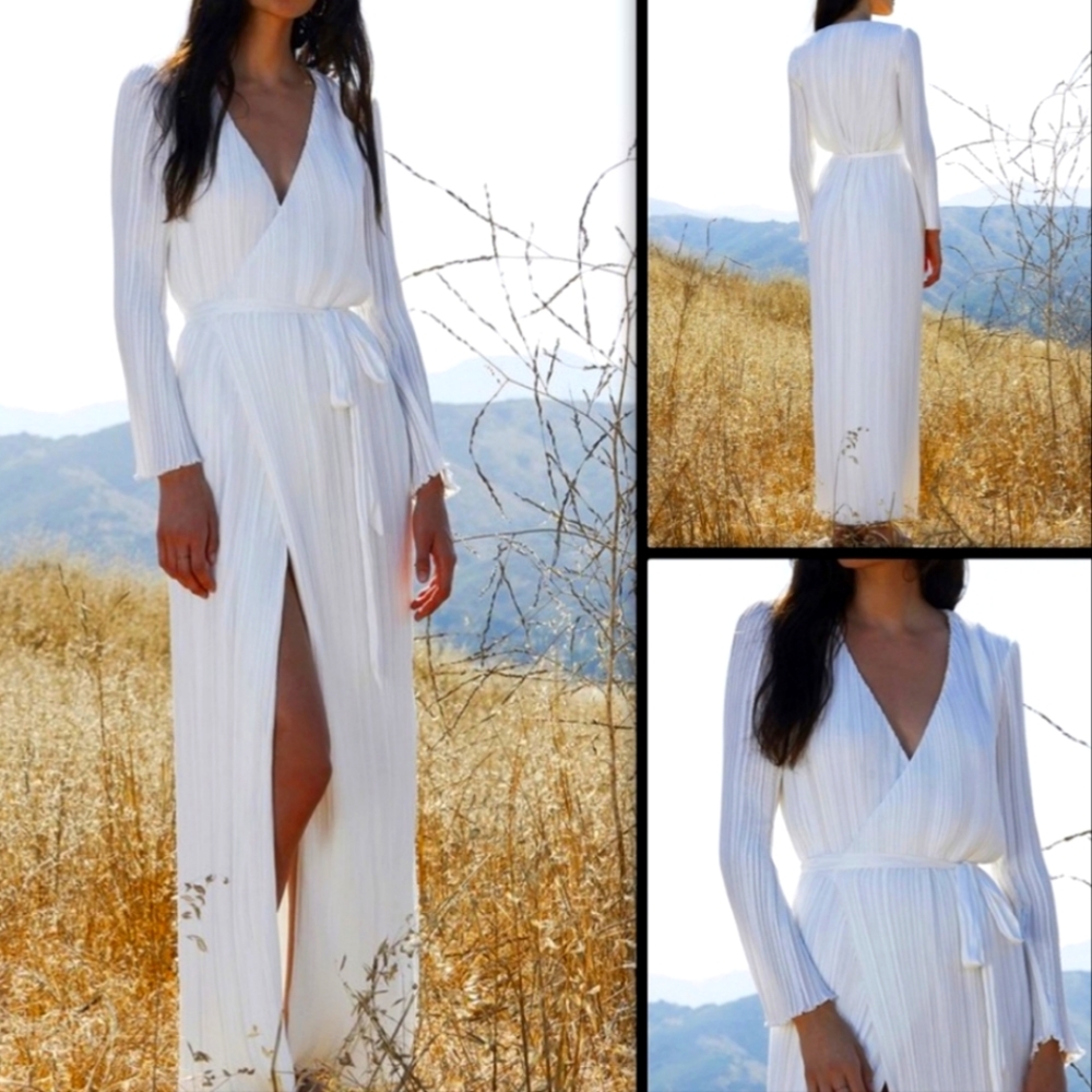 TJD White Super luxe long Wrap Evening Dress.